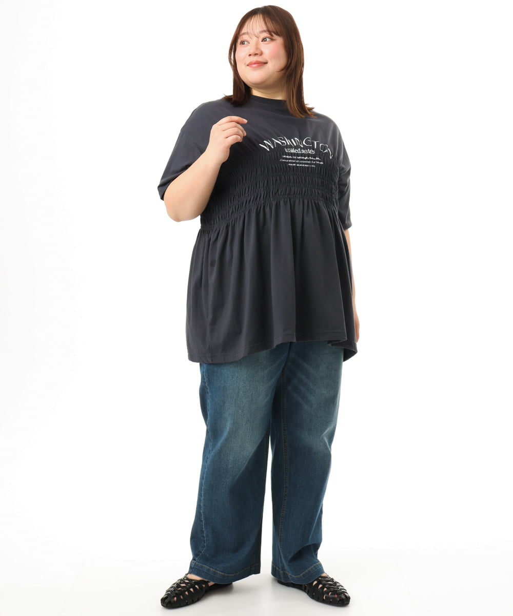 OLKFD25069 eur3(エウルキューブ) 【大きいサイズ/機能素材】シャーリングロゴTシャツ ダークグレー