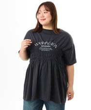 OLKFD25069 eur3(エウルキューブ) 【大きいサイズ/機能素材】シャーリングロゴTシャツ ダークグレー