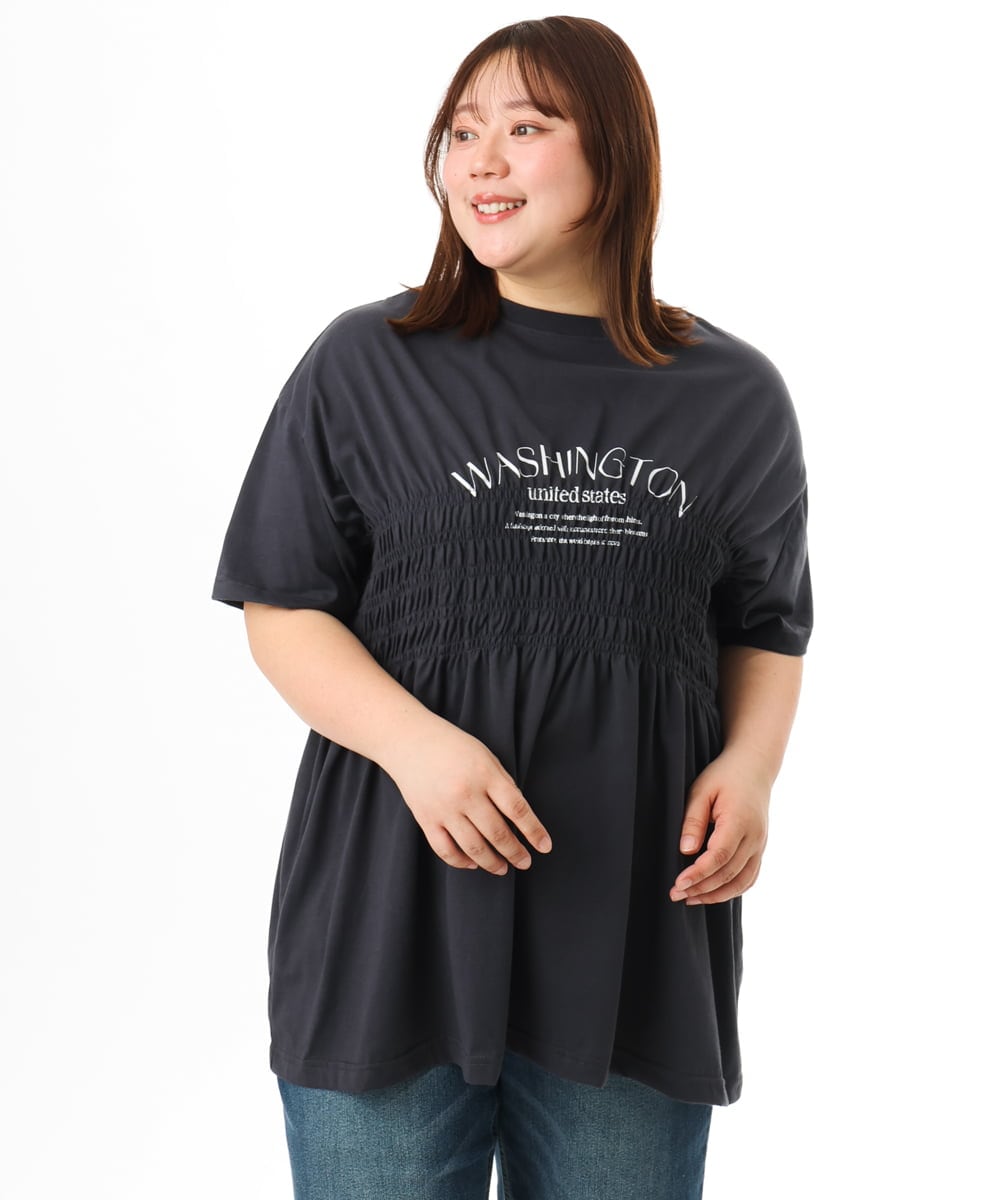 OLKFD25069 eur3(エウルキューブ) 【大きいサイズ/機能素材】シャーリングロゴTシャツ ダークグレー