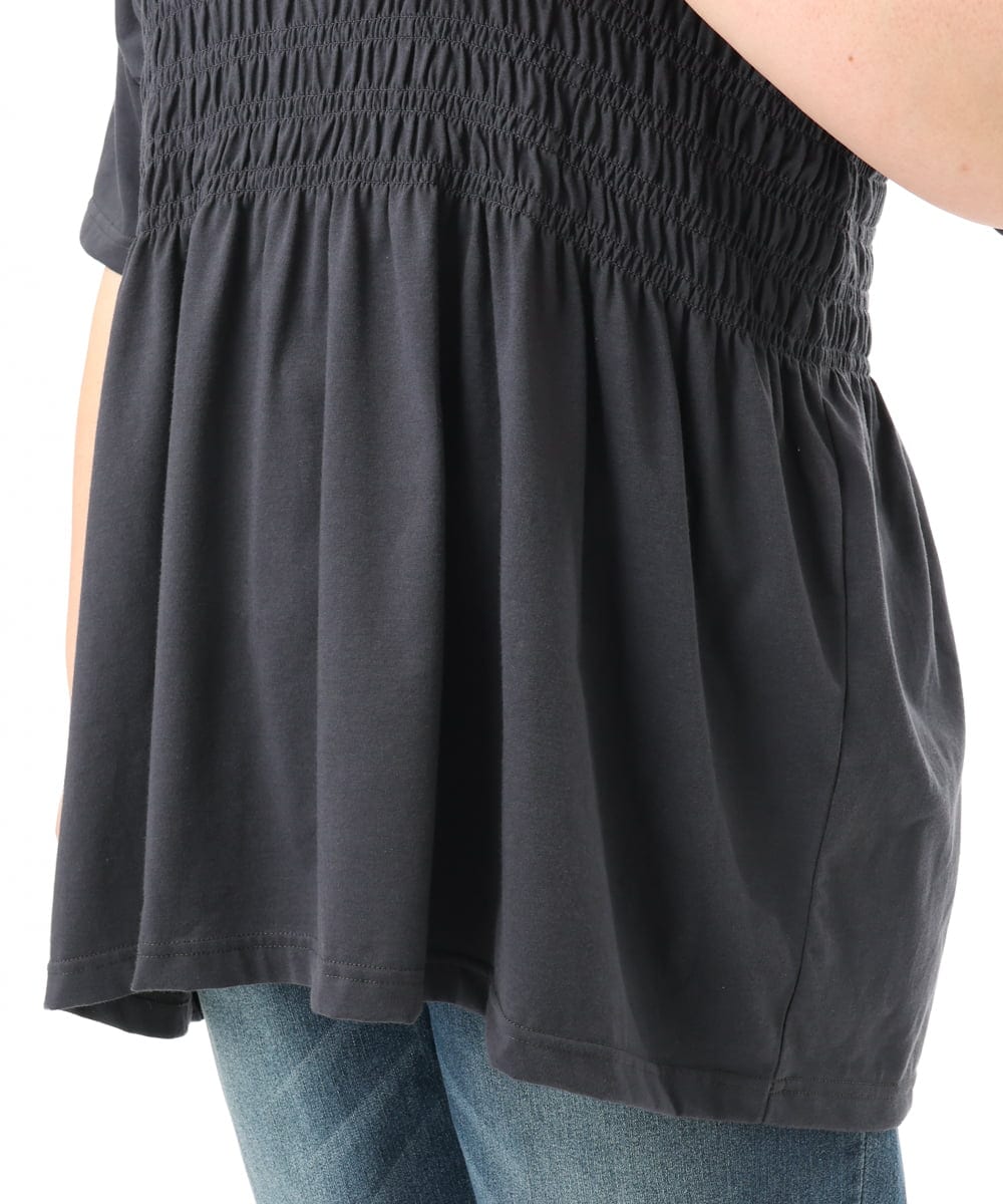 OLKFD25069 eur3(エウルキューブ) 【大きいサイズ/機能素材】シャーリングロゴTシャツ ダークグレー