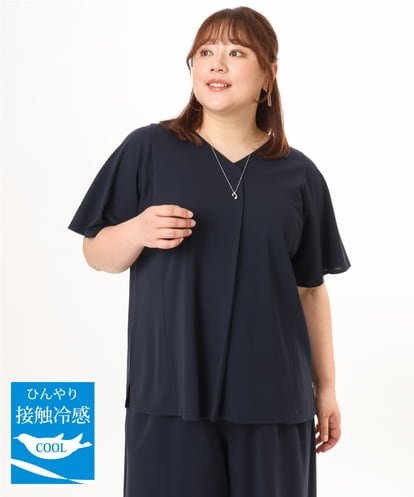 OLKGD27079  【大きいサイズ/接触冷感/セットアップ対応】Vネックジャージートップス