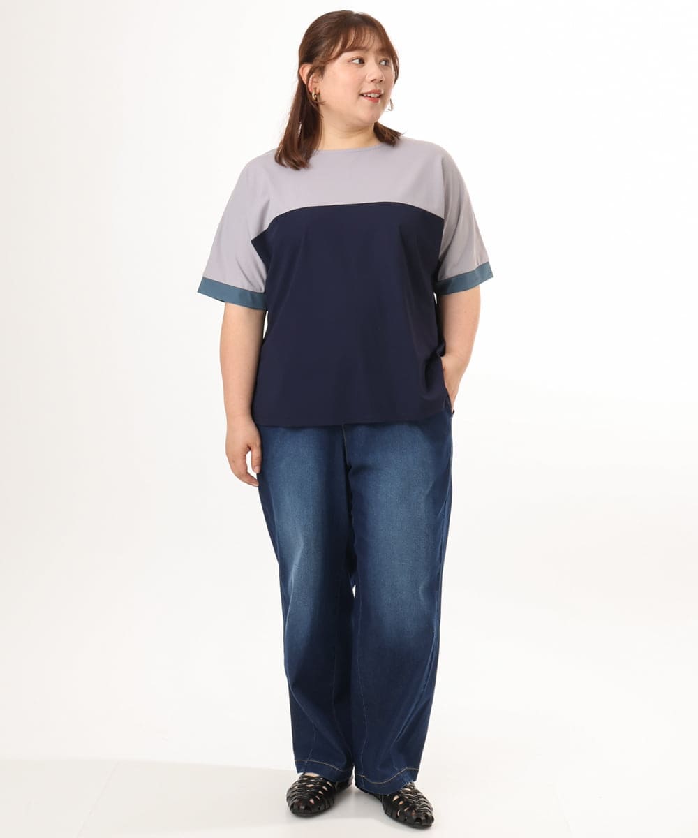 OLKGD29069 eur3(エウルキューブ) 【大きいサイズ/接触冷感】カラーブロッキングトップス ネイビー