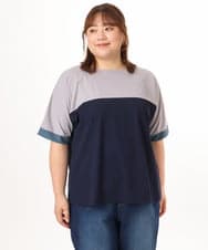 OLKGD29069 eur3(エウルキューブ) 【大きいサイズ/接触冷感】カラーブロッキングトップス ネイビー