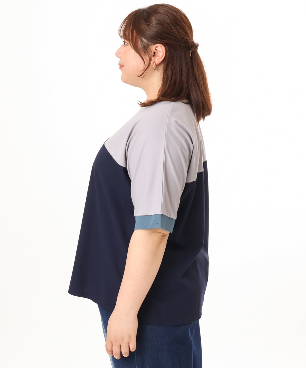 OLKGD29069 eur3(エウルキューブ) 【大きいサイズ/接触冷感】カラーブロッキングトップス ネイビー