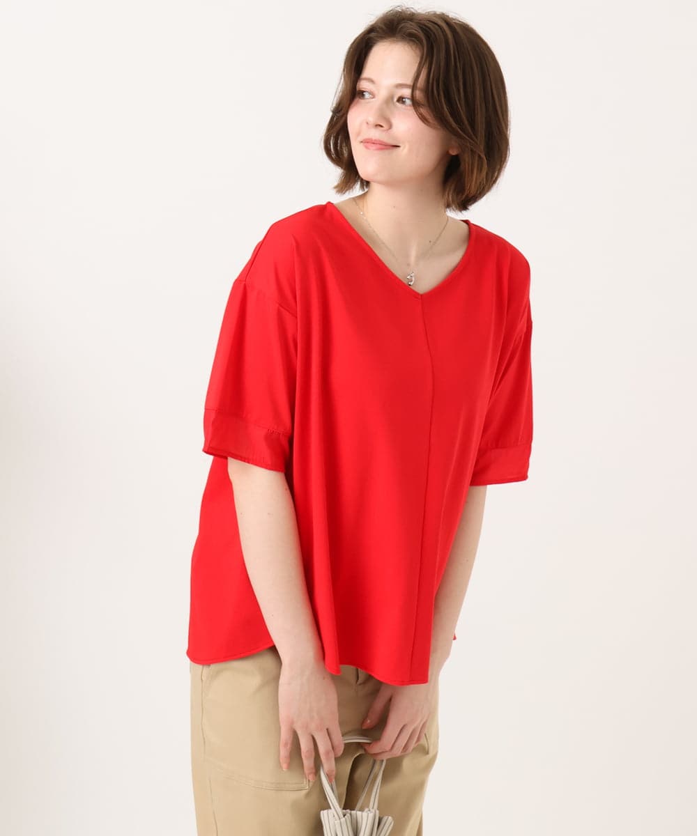 OLKGD33059 eur3(エウルキューブ) 【大きいサイズ】Vネック袖シア―トップス レッド