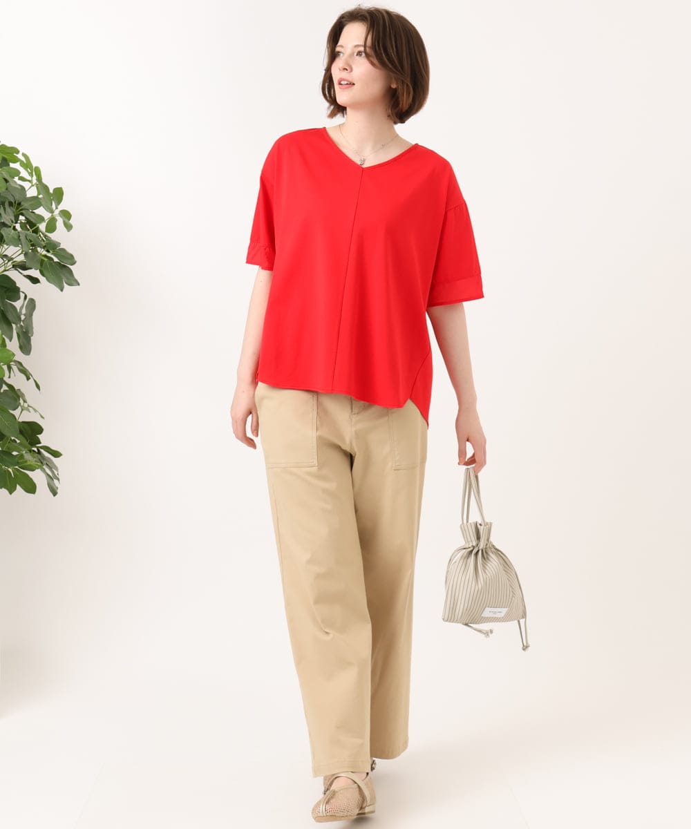 OLKGD33059 eur3(エウルキューブ) 【大きいサイズ】Vネック袖シア―トップス レッド