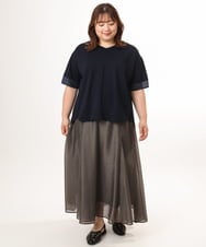 OLKGD33059 eur3(エウルキューブ) 【大きいサイズ】Vネック袖シア―トップス ネイビー
