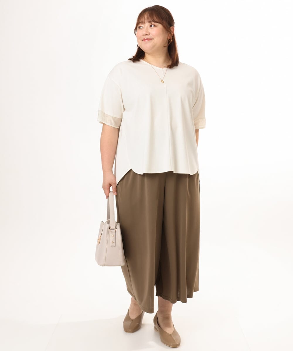 OLKGD33059 eur3(エウルキューブ) 【大きいサイズ】Vネック袖シア―トップス アイボリー