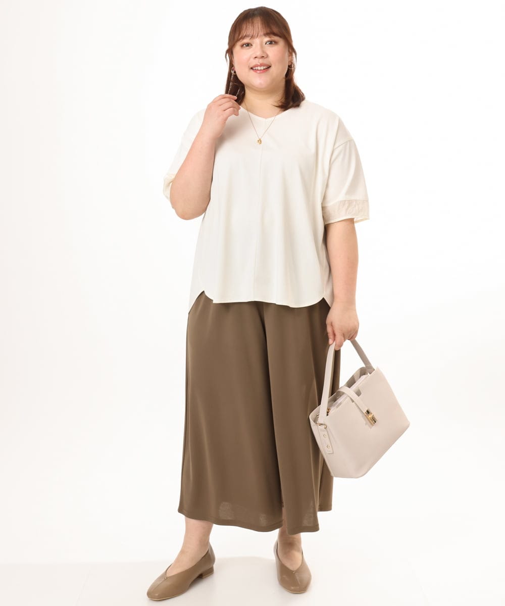 OLKGD33059 eur3(エウルキューブ) 【大きいサイズ】Vネック袖シア―トップス アイボリー