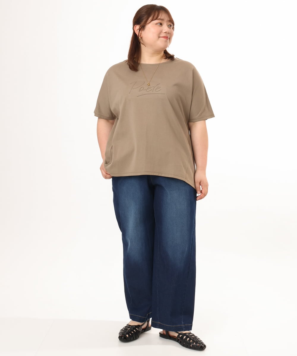OLKGD34054 eur3(エウルキューブ) 【大きいサイズ/UVカット/接触冷感】コットンエンボスロゴＴシャツ モカ