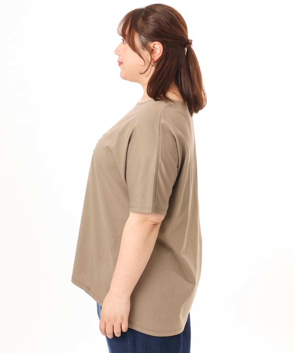 OLKGD34054 eur3(エウルキューブ) 【大きいサイズ/UVカット/接触冷感】コットンエンボスロゴＴシャツ モカ