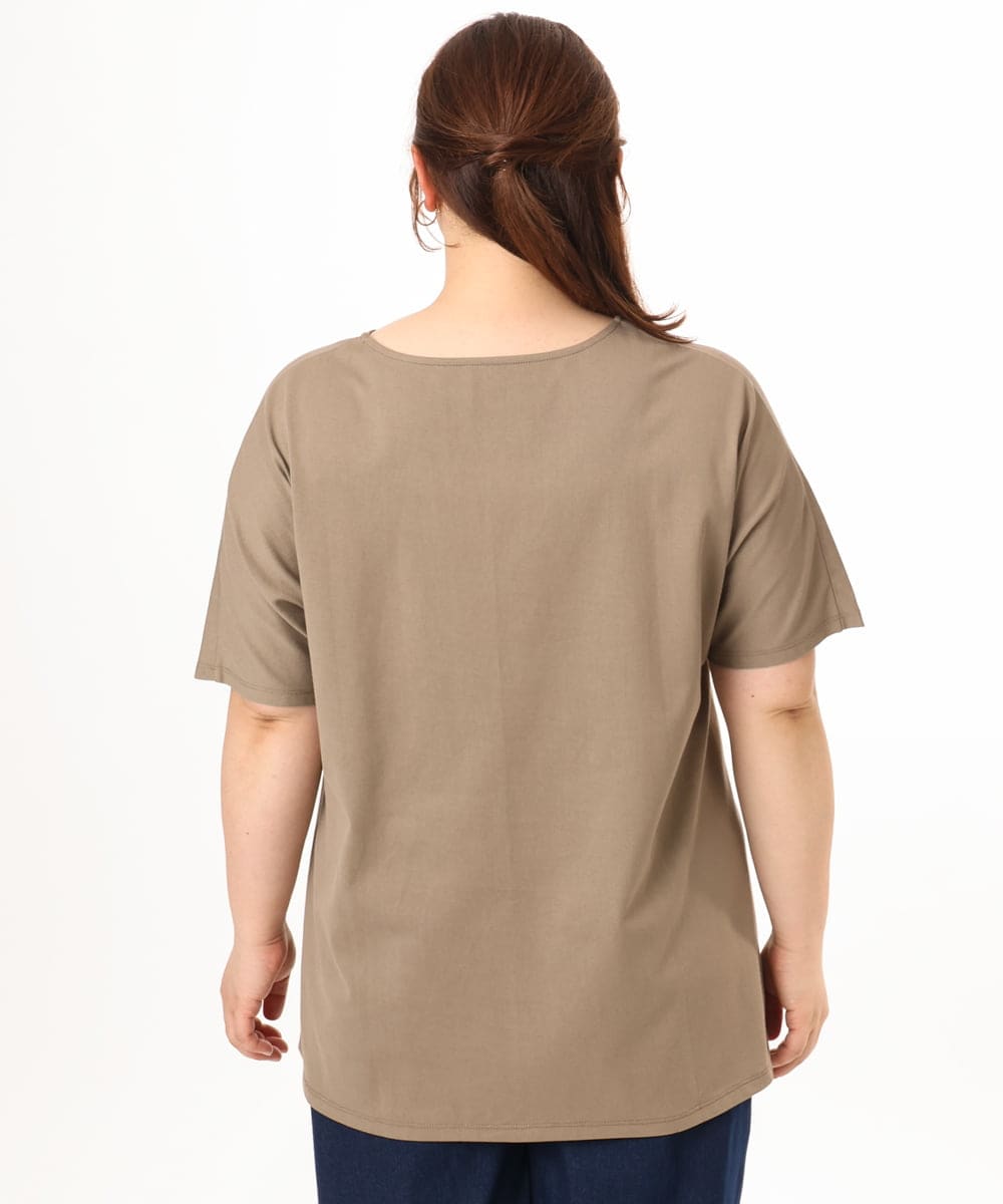 OLKGD34054 eur3(エウルキューブ) 【大きいサイズ/UVカット/接触冷感】コットンエンボスロゴＴシャツ モカ