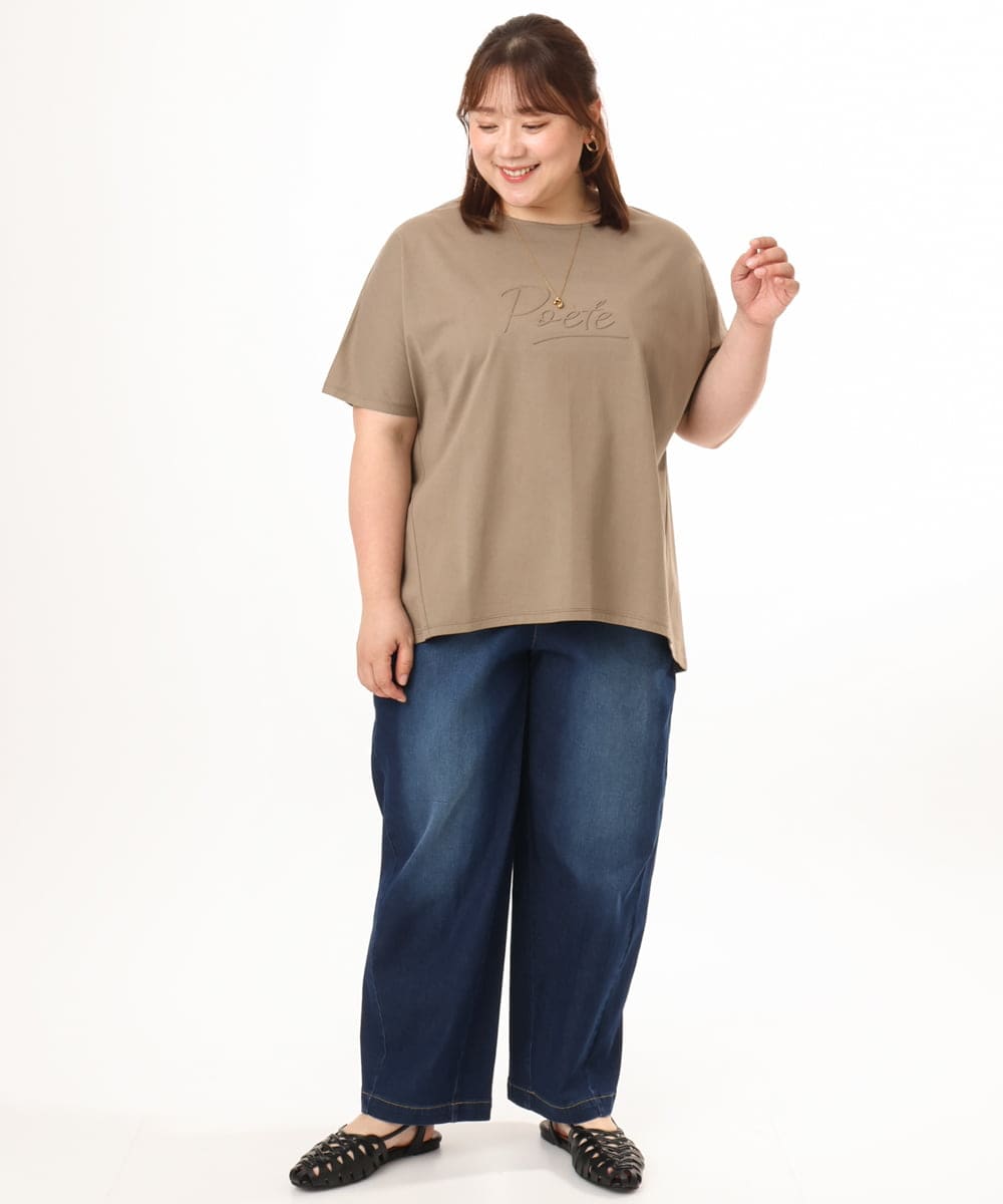 OLKGD34054 eur3(エウルキューブ) 【大きいサイズ/UVカット/接触冷感】コットンエンボスロゴＴシャツ モカ