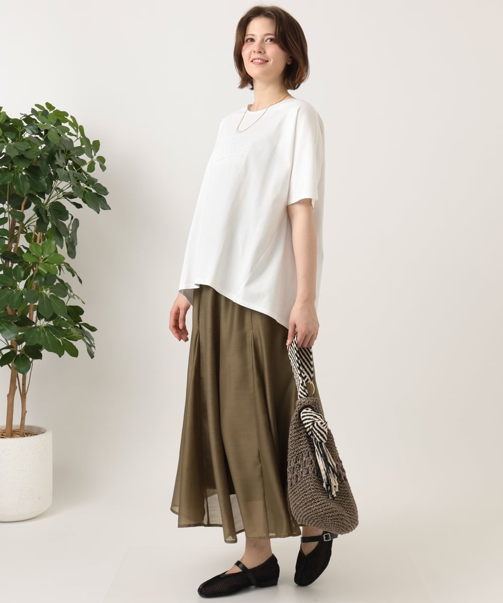 OLKGD34054 eur3(エウルキューブ) 【大きいサイズ/UVカット/接触冷感】コットンエンボスロゴＴシャツ ホワイト
