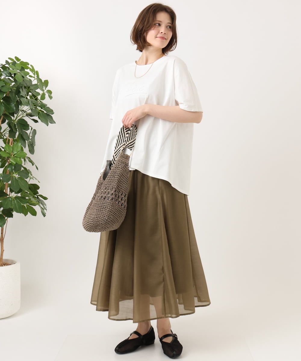 OLKGD34054 eur3(エウルキューブ) 【大きいサイズ/UVカット/接触冷感】コットンエンボスロゴＴシャツ ホワイト