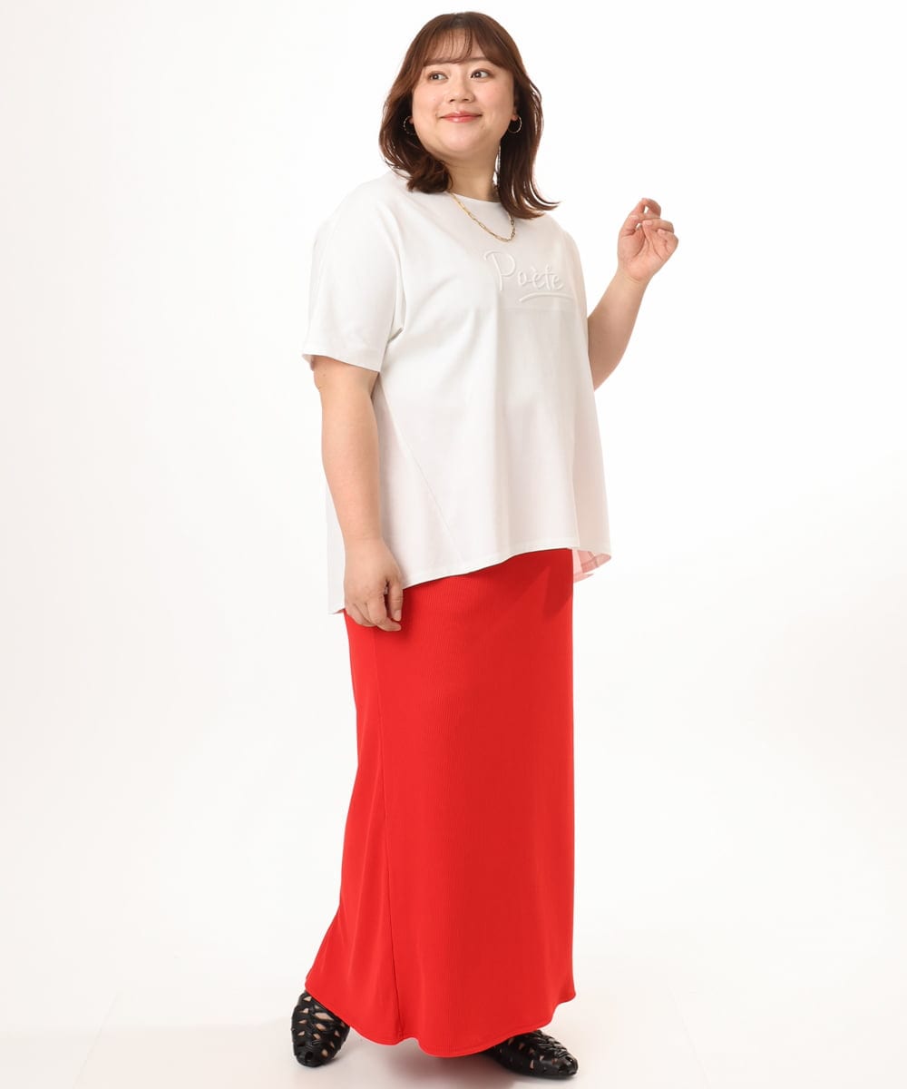 OLKGD34054 eur3(エウルキューブ) 【大きいサイズ/UVカット/接触冷感】コットンエンボスロゴＴシャツ ホワイト