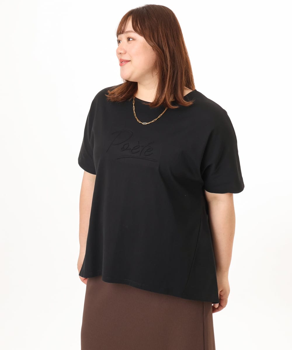 OLKGD34054 eur3(エウルキューブ) 【大きいサイズ/UVカット/接触冷感】コットンエンボスロゴＴシャツ ブラック