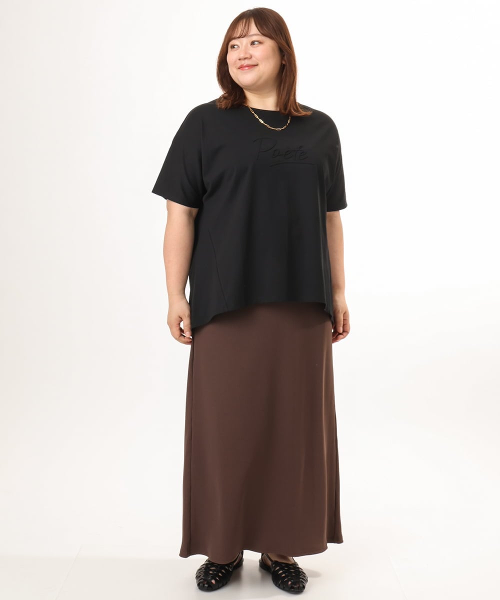 OLKGD34054 eur3(エウルキューブ) 【大きいサイズ/UVカット/接触冷感】コットンエンボスロゴＴシャツ ブラック