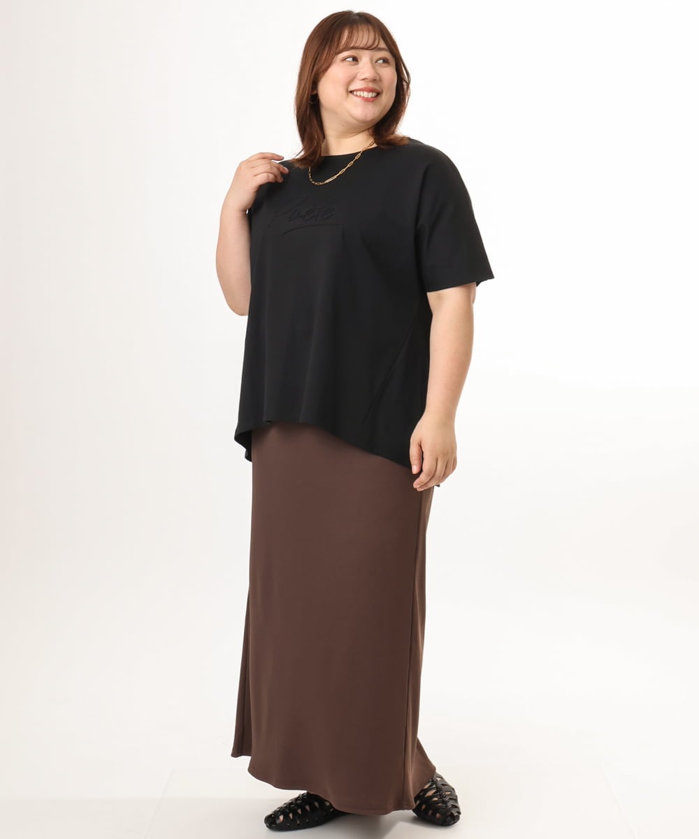 OLKGD34054 eur3(エウルキューブ) 【大きいサイズ/UVカット/接触冷感】コットンエンボスロゴＴシャツ ブラック