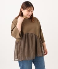 OLKJD04089 eur3(エウルキューブ) 【大きいサイズ/LAVEANGE×eur3】チュール切り替えジャージートップス モカ
