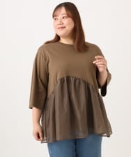 OLKJD04089 eur3(エウルキューブ) 【大きいサイズ/LAVEANGE×eur3】チュール切り替えジャージートップス モカ