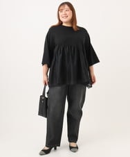 OLKJD04089 eur3(エウルキューブ) 【大きいサイズ/LAVEANGE×eur3】チュール切り替えジャージートップス ブラック