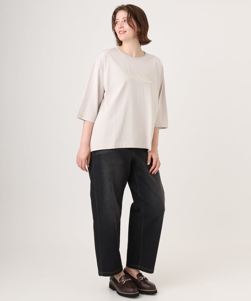 OLKJD05069 eur3(エウルキューブ) 【大きいサイズ】ドロップショルダーロゴTシャツ グレージュ