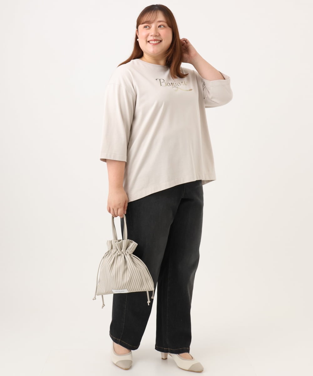OLKJD05069 eur3(エウルキューブ) 【大きいサイズ】ドロップショルダーロゴTシャツ グレージュ
