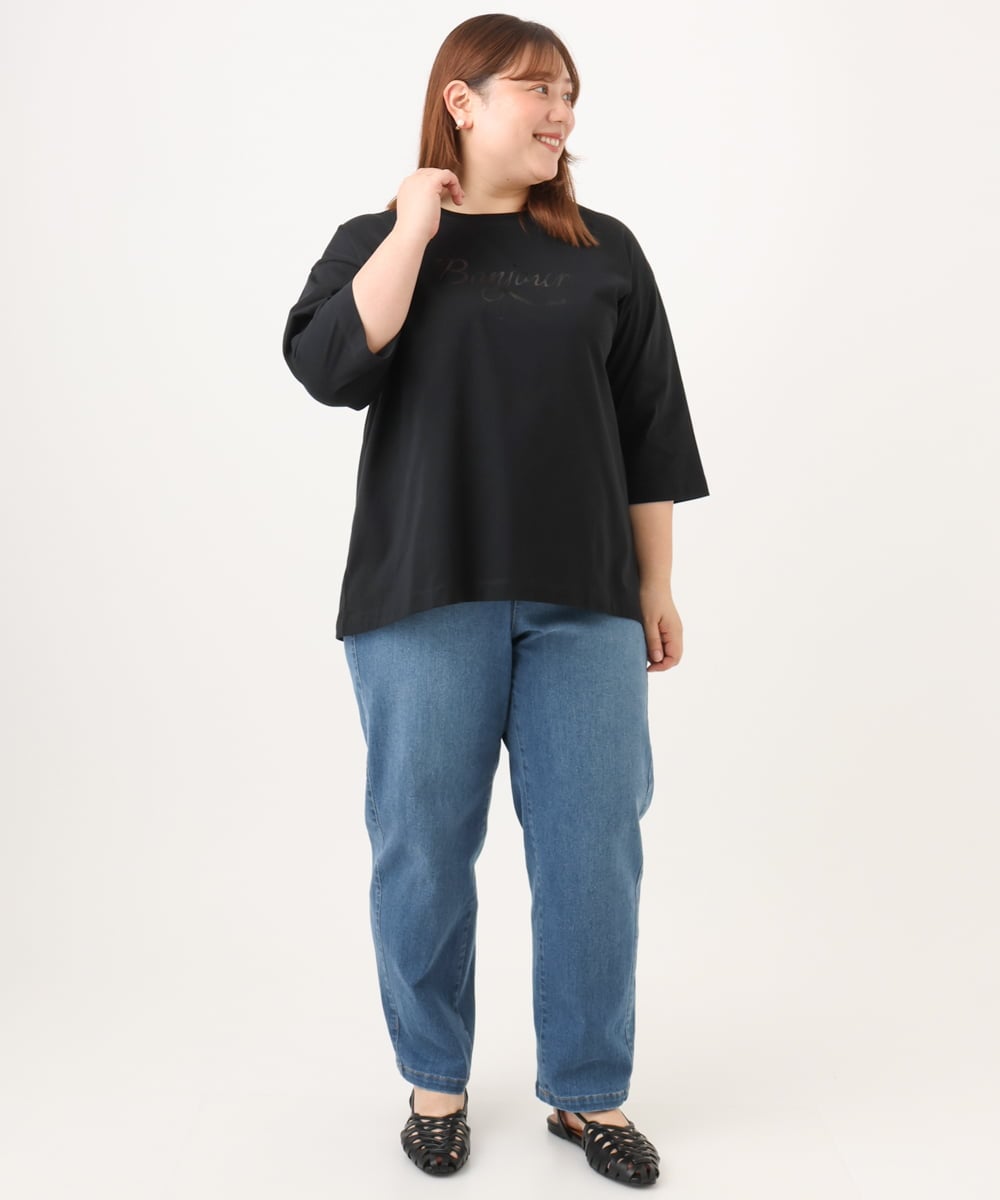 OLKJD05069 eur3(エウルキューブ) 【大きいサイズ】ドロップショルダーロゴTシャツ ブラック