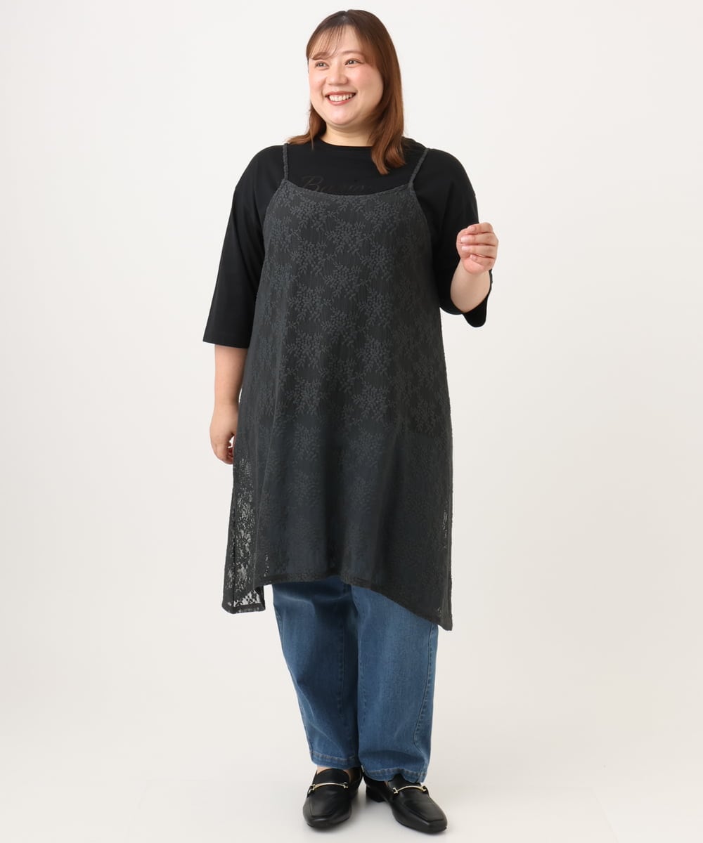 OLKJD05069 eur3(エウルキューブ) 【大きいサイズ】ドロップショルダーロゴTシャツ ブラック