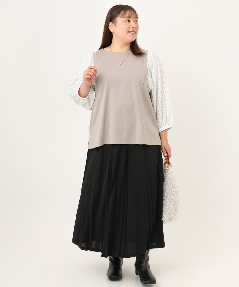 OLKKD03079 eur3(エウルキューブ) 【大きいサイズ】異素材ドッキングブトップス グレージュ