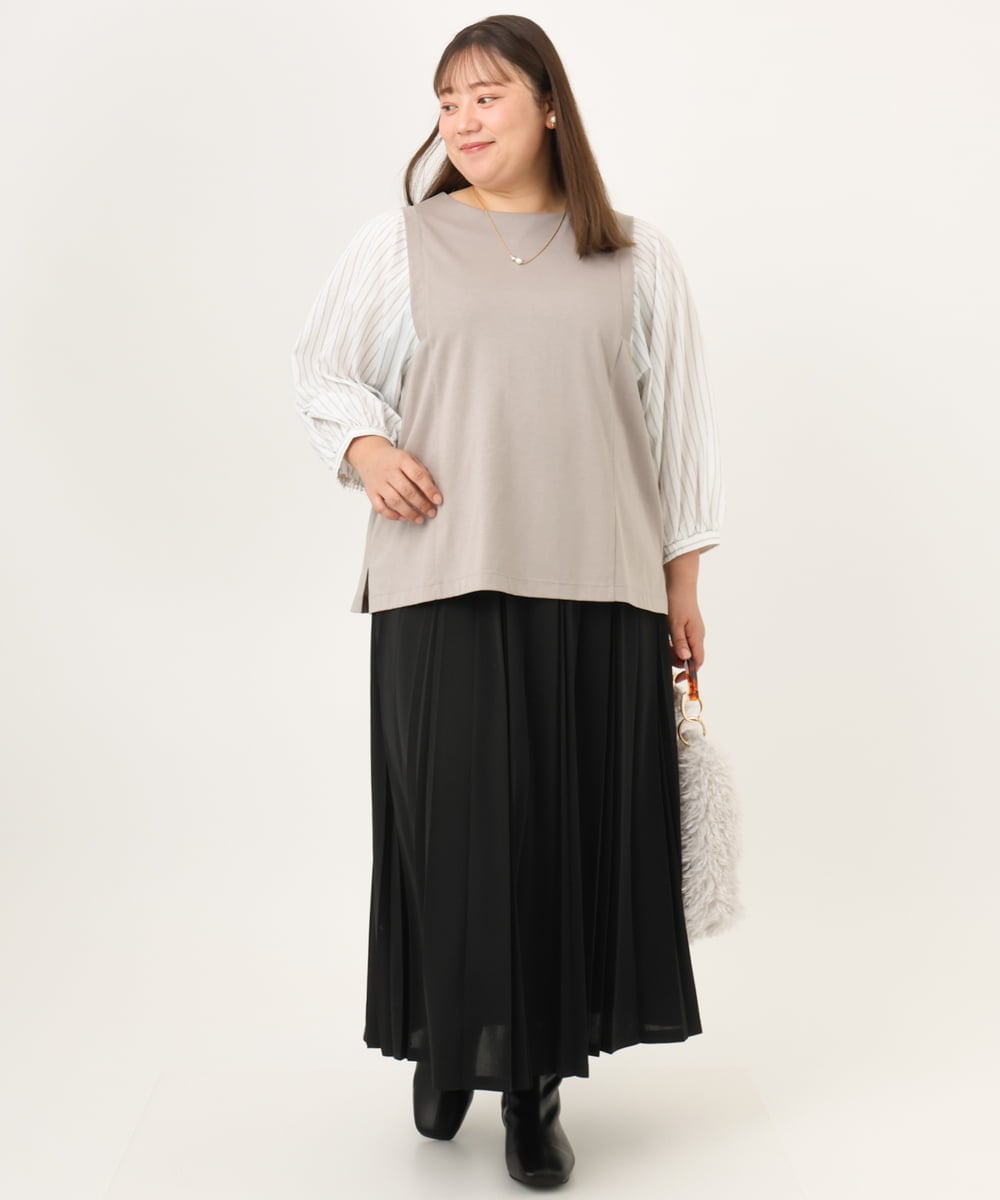 OLKKD03079 eur3(エウルキューブ) 【大きいサイズ】異素材ドッキングブトップス グレージュ