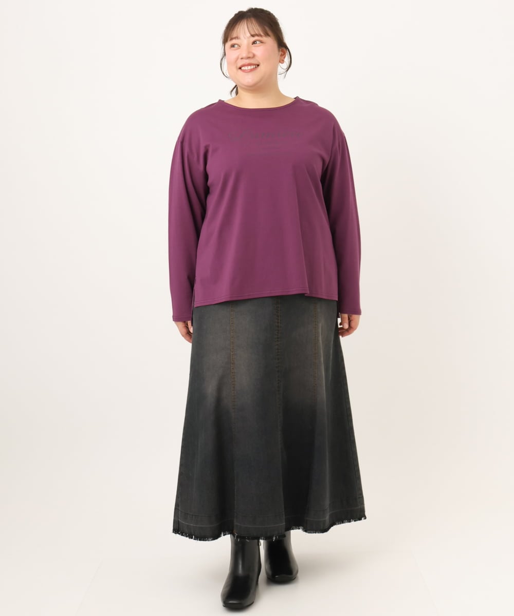 OLKKD09064 eur3(エウルキューブ) 【大きいサイズ】ドロップショルダーロゴTシャツ ワイン