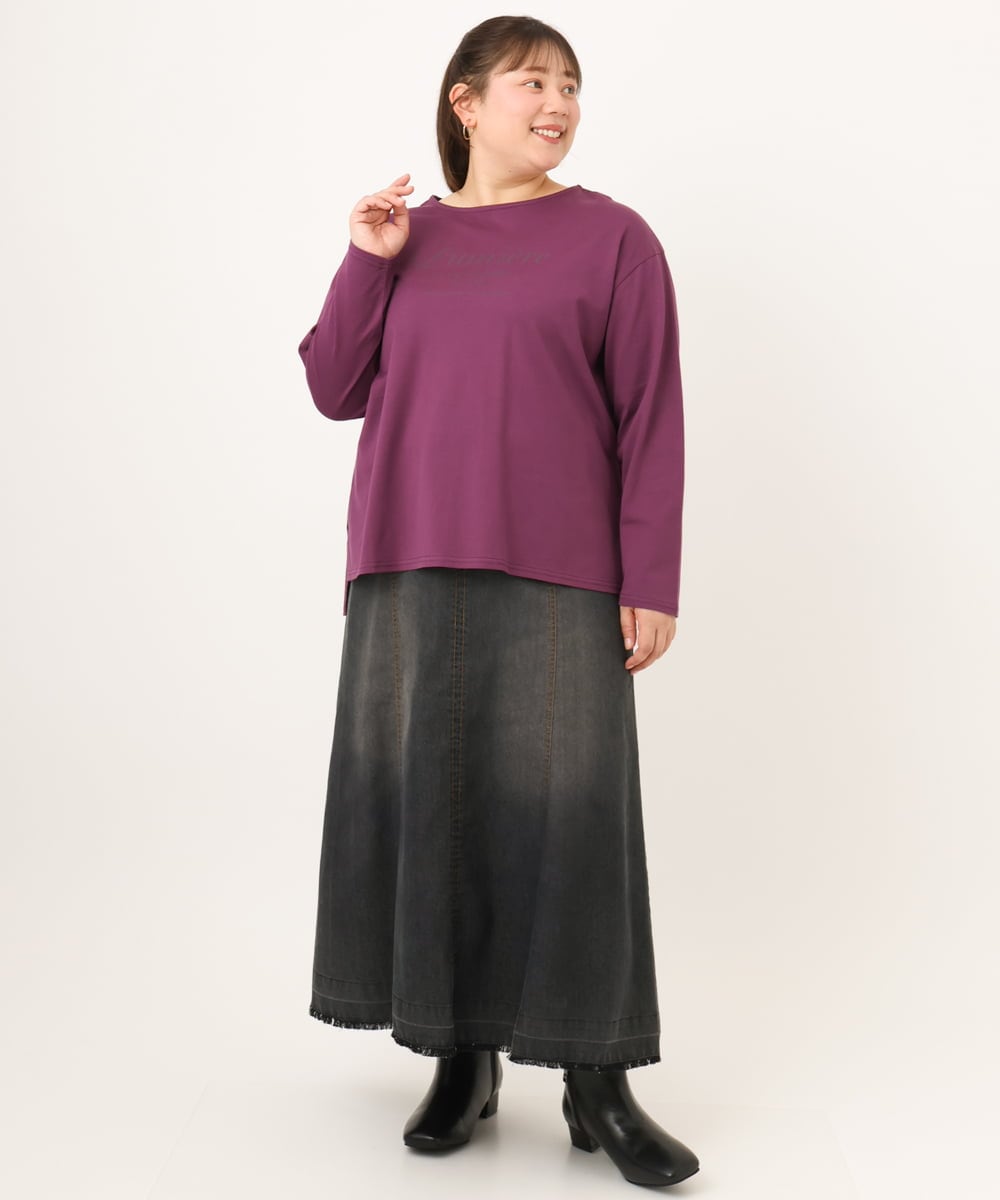 OLKKD09064 eur3(エウルキューブ) 【大きいサイズ】ドロップショルダーロゴTシャツ ワイン