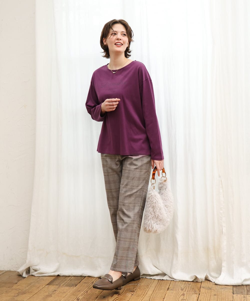 OLKKD09064 eur3(エウルキューブ) 【大きいサイズ】ドロップショルダーロゴTシャツ ワイン