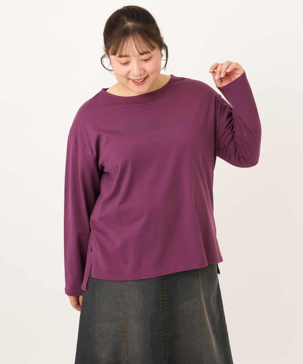 OLKKD09064 eur3(エウルキューブ) 【大きいサイズ】ドロップショルダーロゴTシャツ ワイン