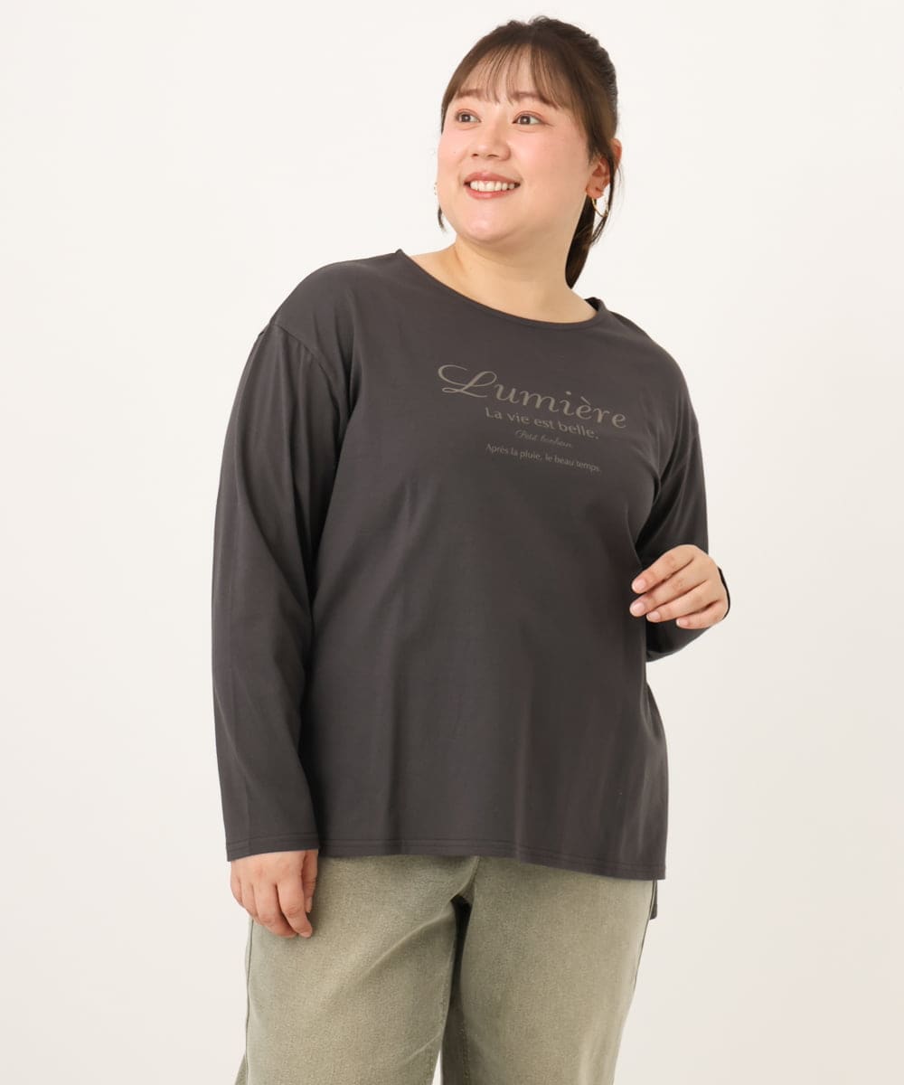 OLKKD09064 eur3(エウルキューブ) 【大きいサイズ】ドロップショルダーロゴTシャツ ダークグレー