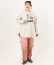 OLKKD10064 eur3(エウルキューブ) 【大きいサイズ】プリント長袖Tシャツ グレージュ