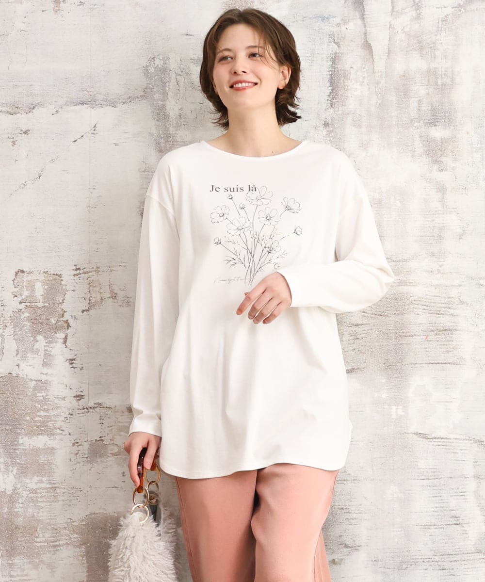 OLKKD10064 eur3(エウルキューブ) 【大きいサイズ】プリント長袖Tシャツ ホワイト