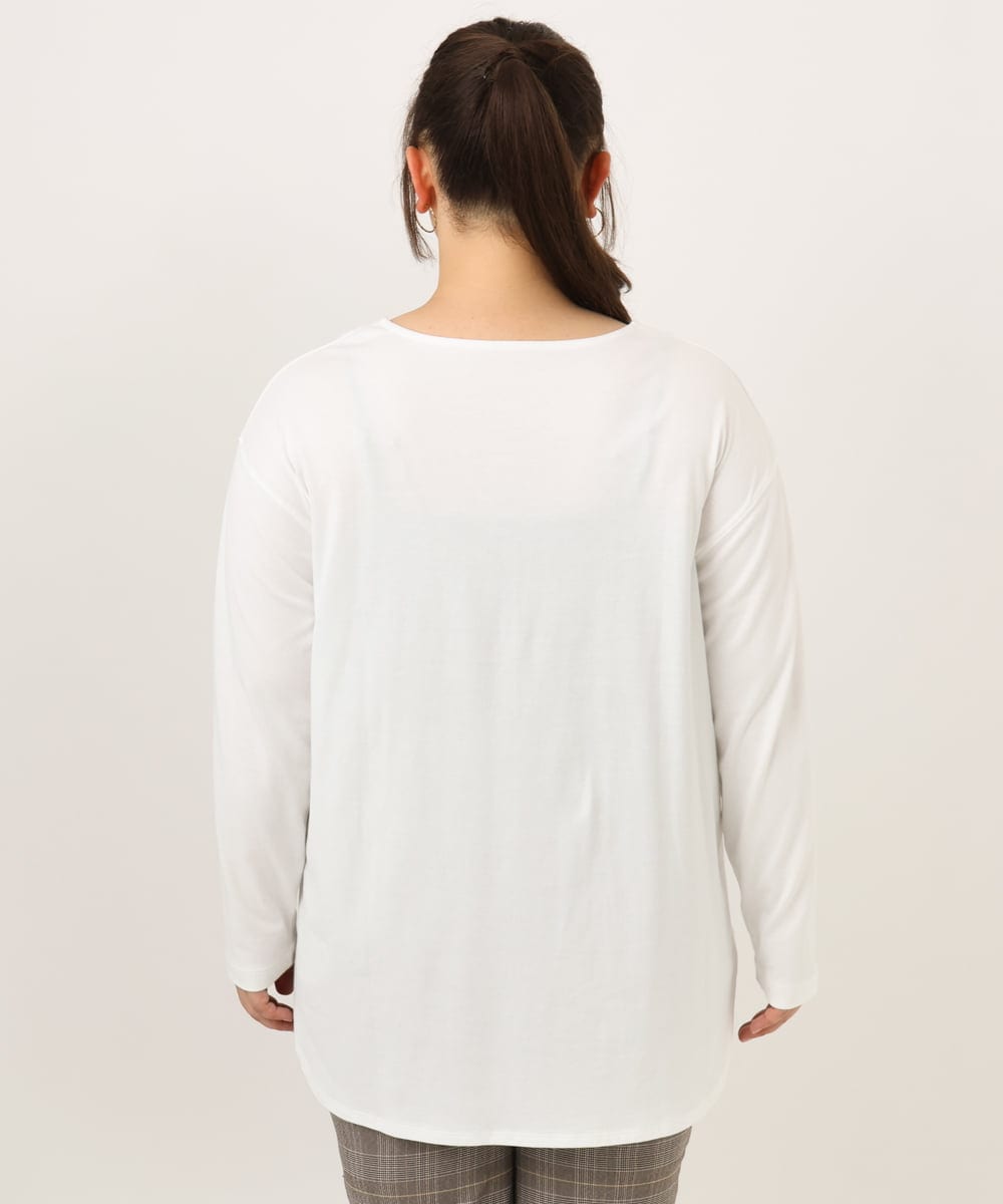 OLKKD10064 eur3(エウルキューブ) 【大きいサイズ】プリント長袖Tシャツ ホワイト