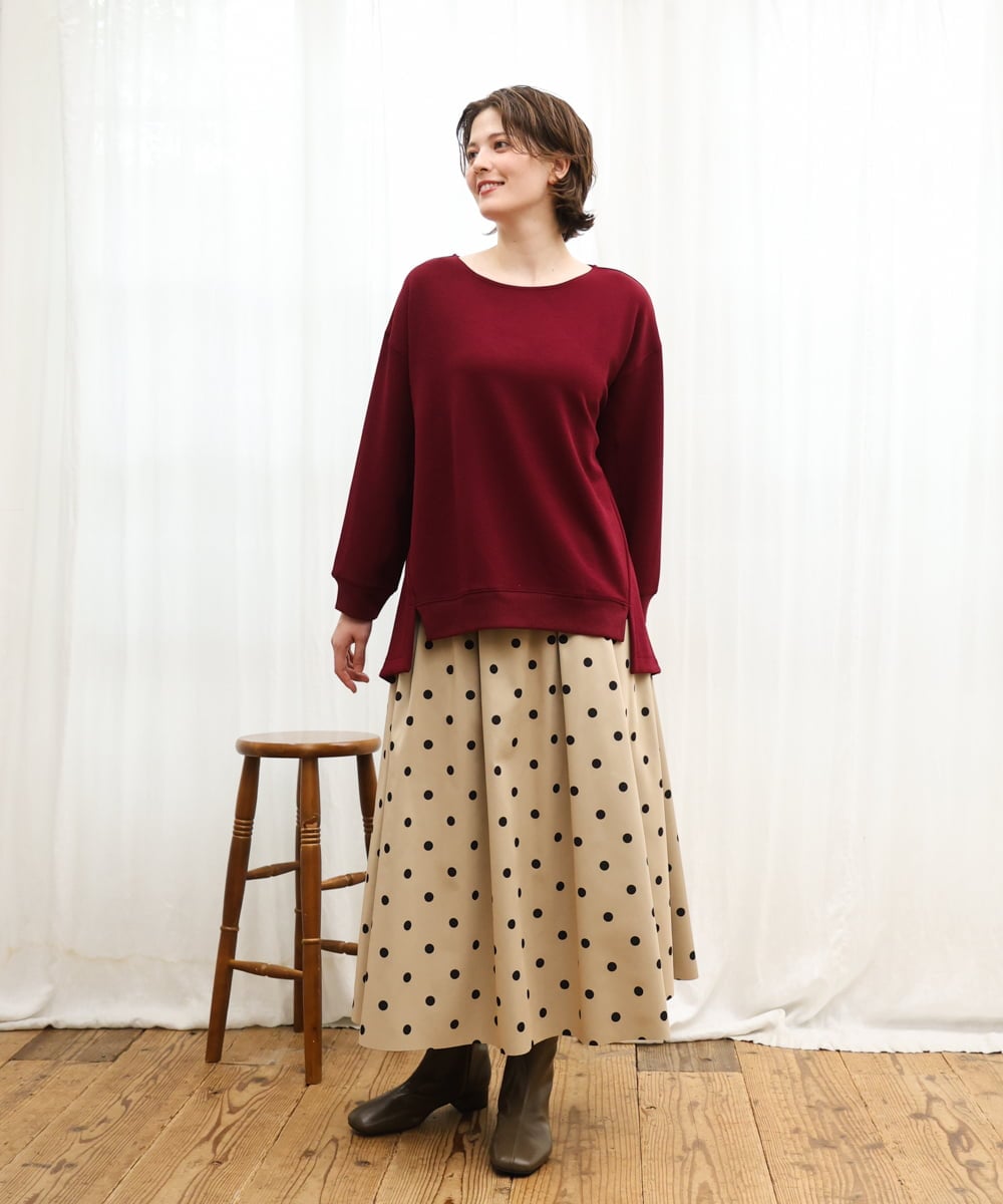 OLKKD11089 eur3(エウルキューブ) 【大きいサイズ】袖リブイレヘムカットソー ワイン