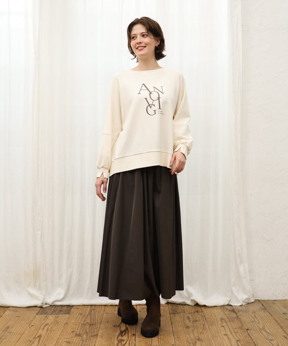OLKKD23069 eur3(エウルキューブ) 【大きいサイズ】ジョーゼットダンボールロゴプルオーバー アイボリー