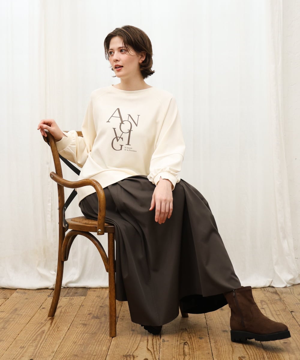 OLKKD23069 eur3(エウルキューブ) 【大きいサイズ】ジョーゼットダンボールロゴプルオーバー アイボリー