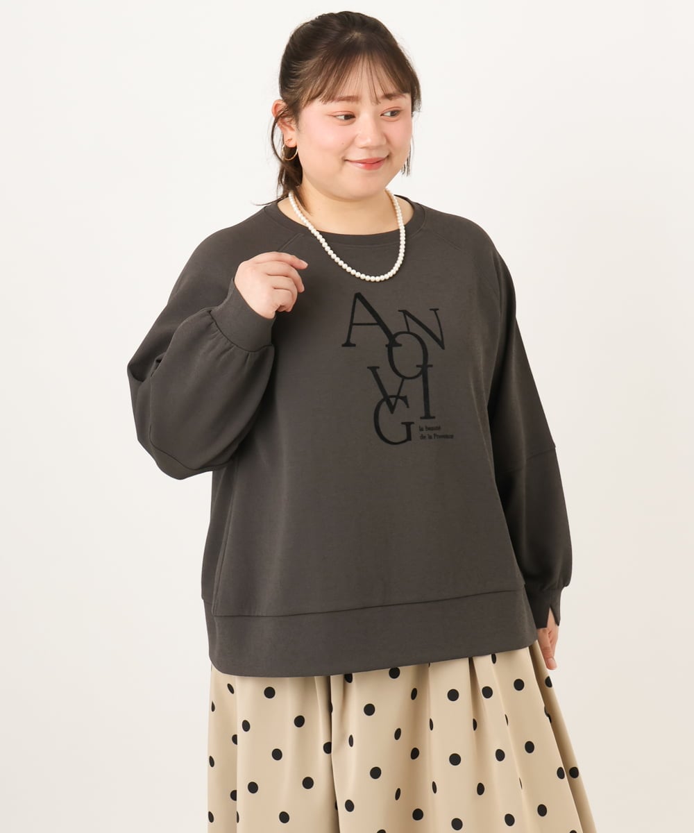 OLKKD23069 eur3(エウルキューブ) 【大きいサイズ】ジョーゼットダンボールロゴプルオーバー ダークグレー