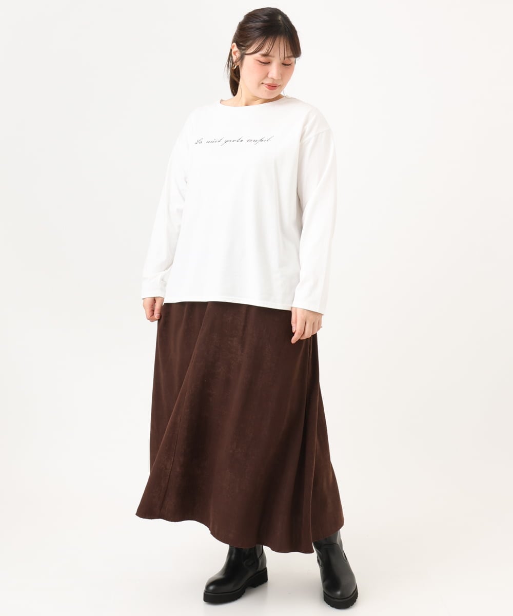 OLKLD16064 eur3(エウルキューブ) 【大きいサイズ】コットンロゴ長袖Tシャツ ホワイト