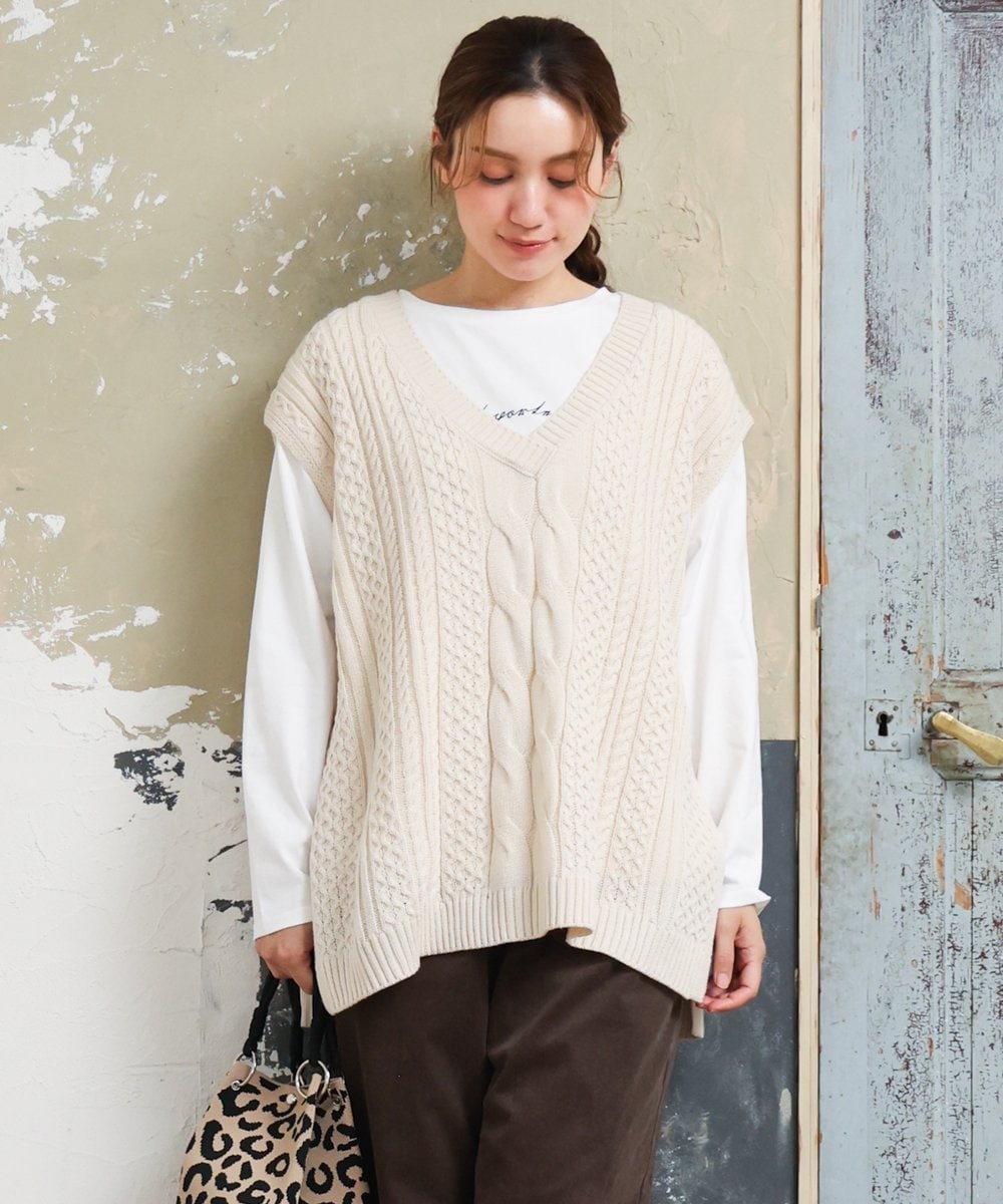 OLKLD16064 eur3(エウルキューブ) 【大きいサイズ】コットンロゴ長袖Tシャツ ホワイト