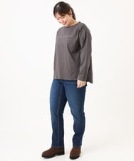 OLKLD16064 eur3(エウルキューブ) 【大きいサイズ】コットンロゴ長袖Tシャツ ダークグレー