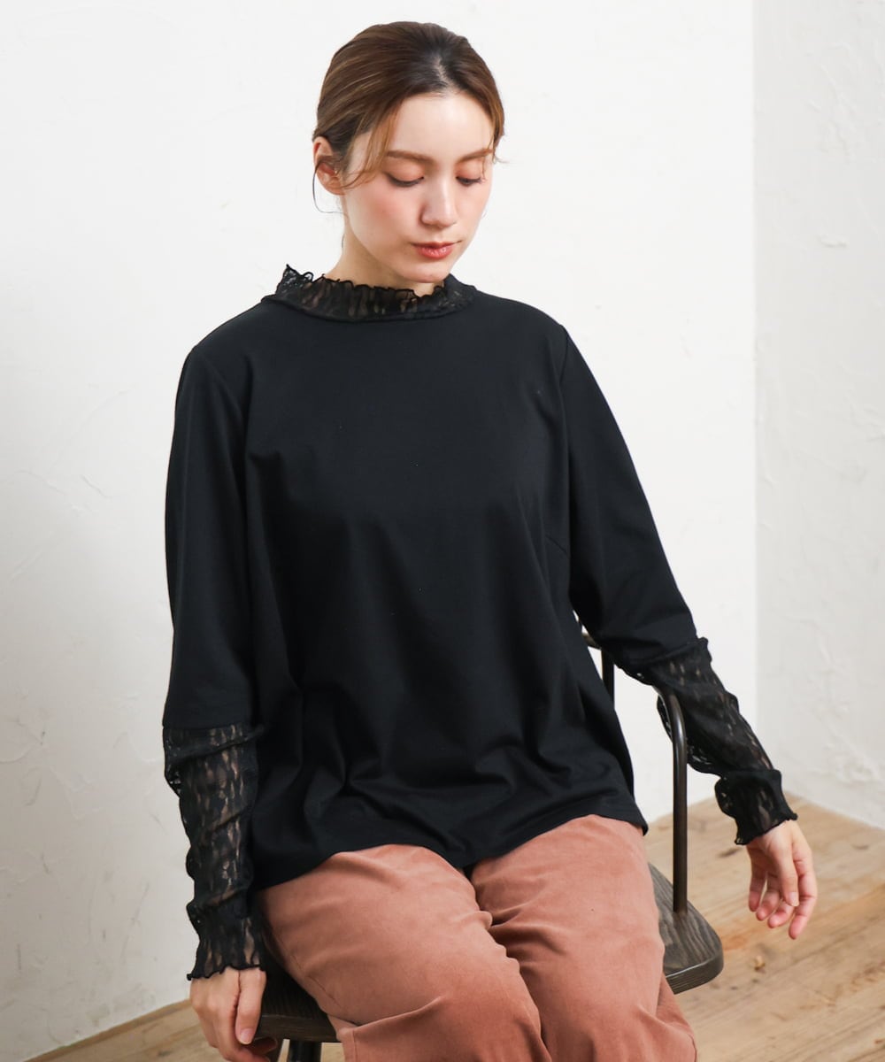 OLKLD17054 eur3(エウルキューブ) 【大きいサイズ】レースコンビトップス ブラック
