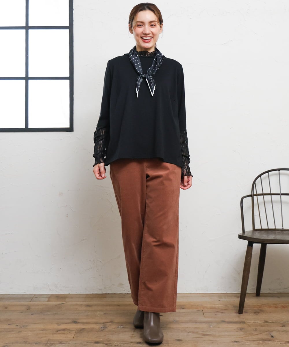 OLKLD17054 eur3(エウルキューブ) 【大きいサイズ】レースコンビトップス ブラック