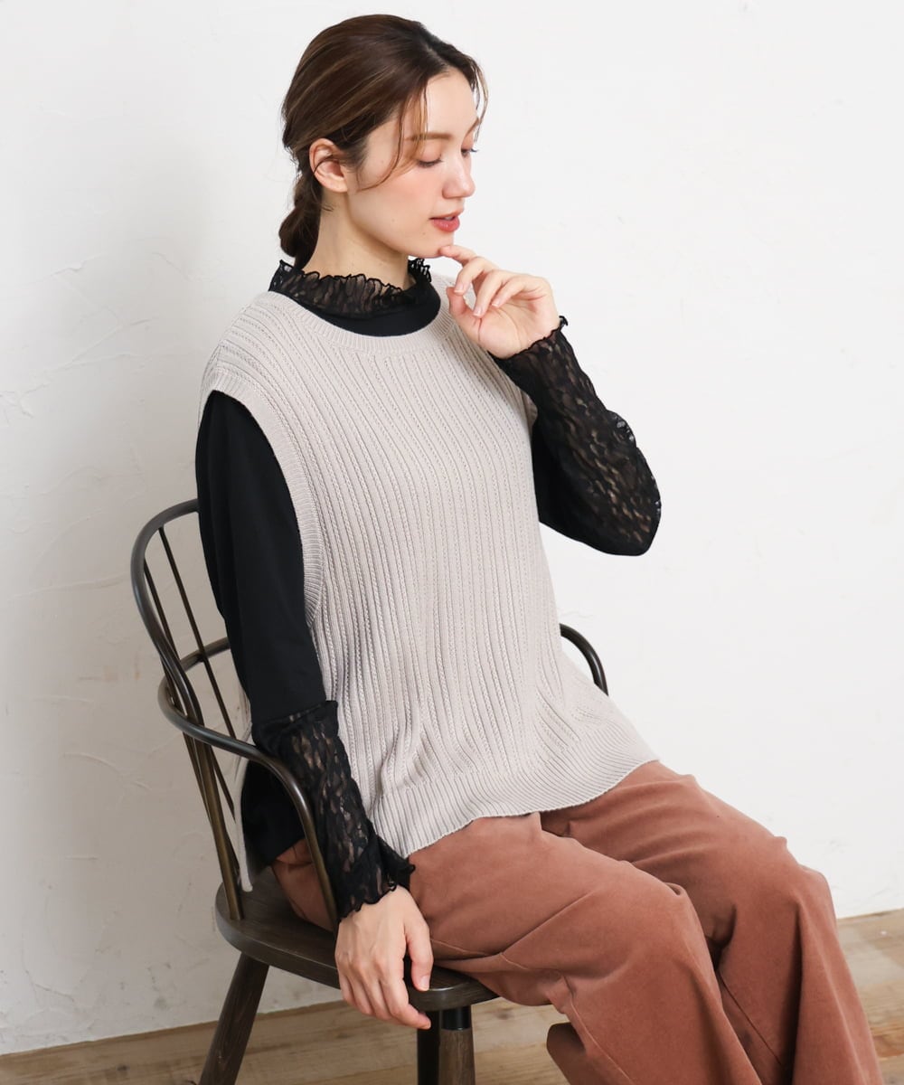 OLKLD17054 eur3(エウルキューブ) 【大きいサイズ】レースコンビトップス ブラック